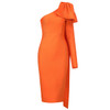 CIEMIILI New Fashion One-Shoulder Long Sleeve Sexy Woman Dress 2021 Summer Solid Orange Knee-Length