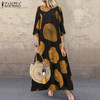 ZANZEA Women's Print Sundress 2021 Autumn Bohemian Short Sleeve Maxi Dress Casual V Neck Floral