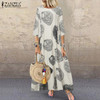 ZANZEA Women's Print Sundress 2021 Autumn Bohemian Short Sleeve Maxi Dress Casual V Neck Floral