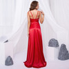 Red V Neck Sleeveless Long Prom Long Gown Split Front Pleated A Line Maxi Dress