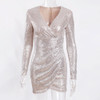 Beige Wrapped Sequin Mini Party Dress