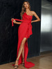 Women's Party One Shoulder Overlay Wrap Knot Side Prom Dress