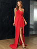 Women's Party One Shoulder Overlay Wrap Knot Side Prom Dress