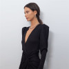 Elegant Solid Knitted V Neck Long Sleeve Mini Dress