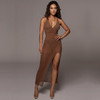 Sexy Knitted Party Dress Cryptographic Crochet Women's Beach Maxi Dress Sheath Split Dresses Solid