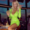 Green Beading Long Sleeve Mini Celebrity Club Evening Party Female Dress