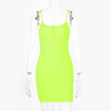 Ribbed knitted neon women mini dress