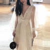 Long Sleeve White Lace Mesh Evening Maxi Dress