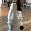Long Sleeve White Lace Mesh Evening Maxi Dress