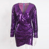 Sparkle Purple Long Sleeve Sequin Short Cocktail Dress