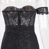 Strapless Black Glittered Maxi Dress