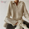 Long Sleeves V-neck Knitted Sweater
