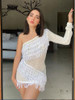 Crochet Slant Shoulder Single Beach Dress 