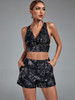 Jacquard Plunge Two Piece Set Top and Shorts 
