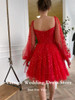 Black Red Starry Tulle Mini Prom Dresses 