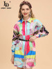 Turn-down Collar Single-breasted Vintage Colorblock print Short Dress