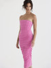 Strapless Bodycon Dress Pink Midi Dress with Fishbone 