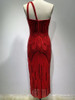  One Shoulder Cut Out Red Mesh Sequins Midi Bodycon Custume Dress 