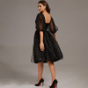 Sparkly Tulle Short Sleeves Black Prom Dress 