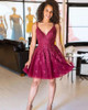 Burgundy Tulle V Neck Sleeveless Mini Homecoming Dress 