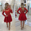 Red Beads Long Sleeve Homecoming Dresses 