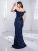 Off Shoulder Pleated Dazzling Sequin Fitted Bodice Evening Night Dress 