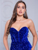 Royal Blue Padded Strapless Boning Corset Bodice Stretch Sequin Prom Dress 