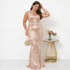 Plus Size V Neck Stretch Dress Gold Sequin Evening Dress 