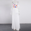 Floral Sequin White Chiffon Maxi Dress 2 Split Tie Straps Lace Up Backless 