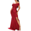 Sleeveless Pleated Fold Gown Off the Shoulder Side Slit Long