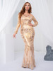  Formal Long Sleeve Luxury Gold Sequin Prom Gown