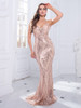  Backless Padded V Neck Stretch Sequin Evening Night Party Dress 