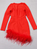 Long Sleeve V Neck Feather Red Mini Bandage Dress 
