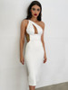  One Shoulder Backless Hollow Out White Midi Bandage Dress 