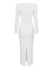  Long Sleeve V Neck White Midi Bandage Dress .,