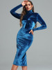 Turtleneck Velvet Party Blue Elegant Christmas Dress 
