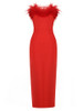 Feather Red Bandage Maxi Long Evening Party Dress