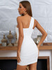  White Mini Dress Lnclined Shoulder Draped Hollow Bodycon Club Party Vestido