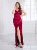 Stretchy Satin Bodycon Ruched Hollow Out Front Slit Backless Long Gown 
