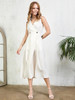 Elegant High Waist Office Casual V Neck Sleeveless White Midi Dress 