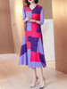  Round Neck Color Block Loose Casual Long Dresses 
