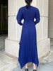  Bat Sleeve Slim Waist Navy Blue Irregular Long Dresses 
