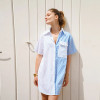 White And Blue Striped Patchwork Casual Shirt Dress 