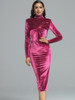 Turtleneck Velvet Party Dress Pink Elegant Christmas Dress 