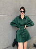  Women Green Casual Office Lady Fashion Long Sleeve Shirt Dress