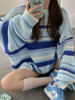 Stripe Sweater Women Blue Kawaii Casual Loose 