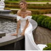 Off The Shoulder A-Line Wedding Dress White Satin Floor Length 