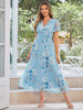  Elegant Women Light Blue Floral Printed Dress 