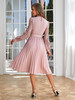Office long sleeves hollow out pleated dresses A-line belt patchwork maxi vestido