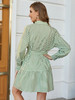 Spring Patchwork Buttons Long Sleeves Vestidos Office Lady V-neck Belt Short Dress